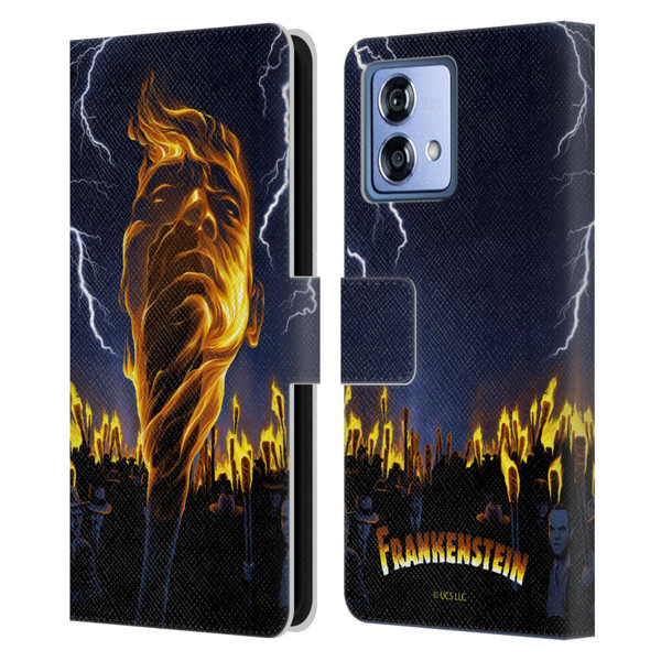 Universal Monsters Frankenstein Flame Leather Book Wallet Case Cover For Motorola Moto G84 5G