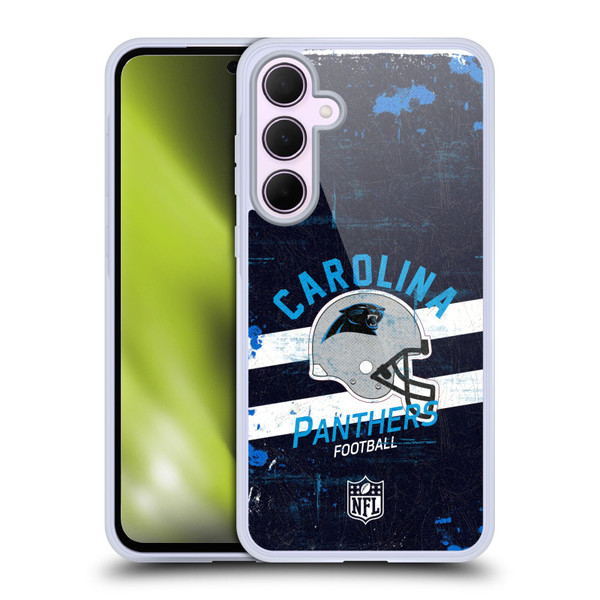 NFL Carolina Panthers Logo Art Helmet Distressed Soft Gel Case for Samsung Galaxy A35 5G
