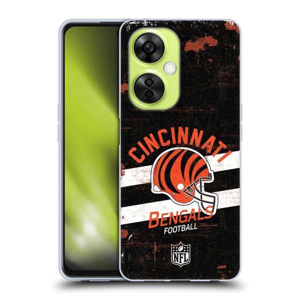 NFL Cincinnati Bengals Logo Art Helmet Distressed Soft Gel Case for OnePlus Nord CE 3 Lite 5G