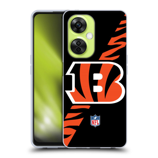 NFL Cincinnati Bengals Logo Stripes Soft Gel Case for OnePlus Nord CE 3 Lite 5G