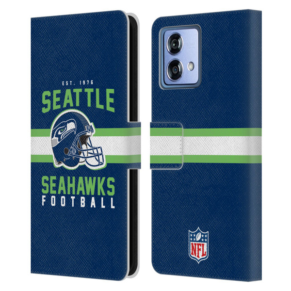 NFL Seattle Seahawks Graphics Helmet Typography Leather Book Wallet Case Cover For Motorola Moto G84 5G