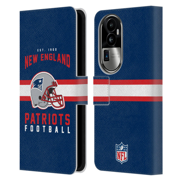 NFL New England Patriots Graphics Helmet Typography Leather Book Wallet Case Cover For OPPO Reno10 Pro+