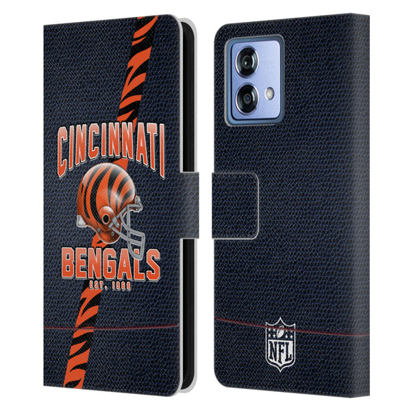 NFL Cincinnati Bengals Logo Art Football Stripes Leather Book Wallet Case Cover For Motorola Moto G84 5G