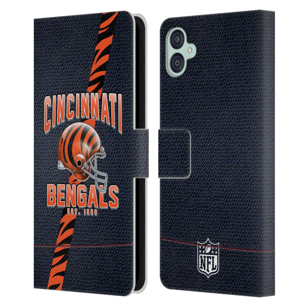 NFL Cincinnati Bengals Logo Art Football Stripes Leather Book Wallet Case Cover For Samsung Galaxy M04 5G / A04e