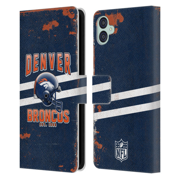 NFL Denver Broncos Logo Art Helmet Distressed Leather Book Wallet Case Cover For Samsung Galaxy M04 5G / A04e