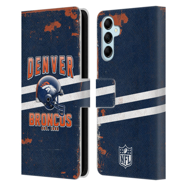 NFL Denver Broncos Logo Art Helmet Distressed Leather Book Wallet Case Cover For Samsung Galaxy M14 5G