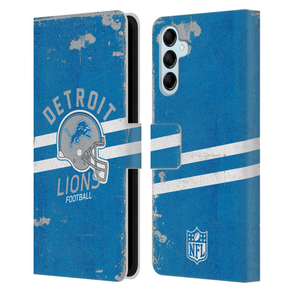 NFL Detroit Lions Logo Art Helmet Distressed Leather Book Wallet Case Cover For Samsung Galaxy M14 5G