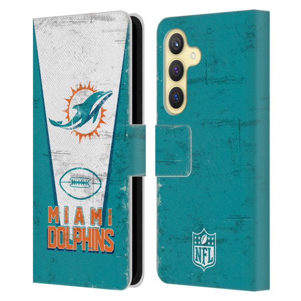 NFL Miami Dolphins Logo Art Banner Leather Book Wallet Case Cover For Samsung Galaxy S24 5G