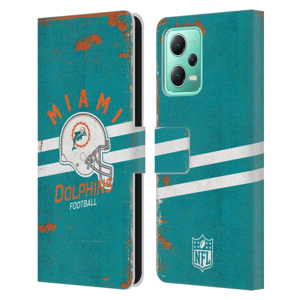NFL Miami Dolphins Logo Art Helmet Distressed Leather Book Wallet Case Cover For Xiaomi Redmi Note 12 5G