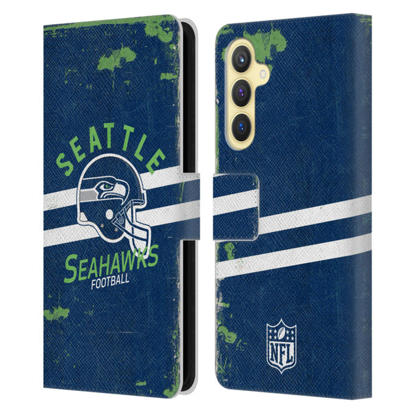 NFL Seattle Seahawks Logo Art Helmet Distressed Leather Book Wallet Case Cover For Samsung Galaxy S23 FE 5G