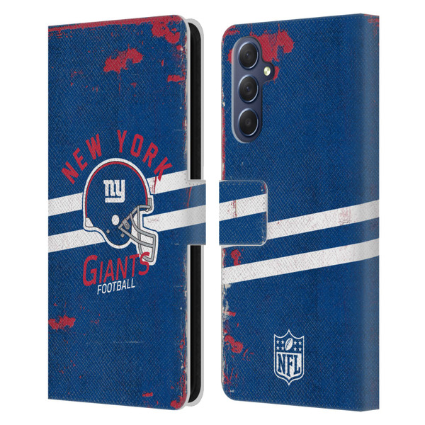 NFL New York Giants Logo Art Helmet Distressed Leather Book Wallet Case Cover For Samsung Galaxy M54 5G