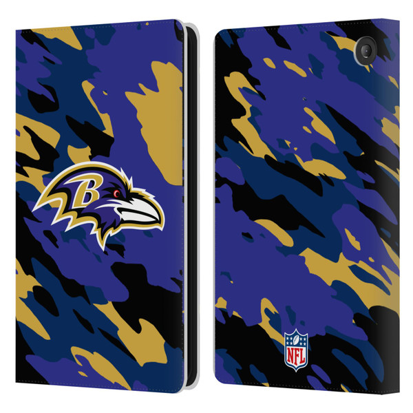 NFL Baltimore Ravens Logo Camou Leather Book Wallet Case Cover For Amazon Fire 7 2022