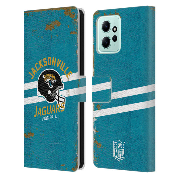 NFL Jacksonville Jaguars Logo Art Helmet Distressed Leather Book Wallet Case Cover For Xiaomi Redmi 12