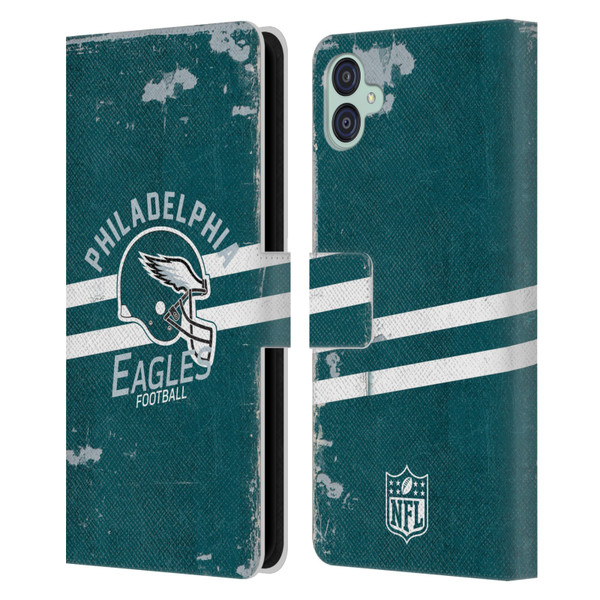 NFL Philadelphia Eagles Logo Art Helmet Distressed Leather Book Wallet Case Cover For Samsung Galaxy M04 5G / A04e