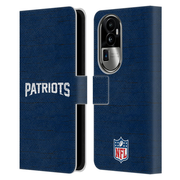 NFL New England Patriots Logo Distressed Look Leather Book Wallet Case Cover For OPPO Reno10 Pro+