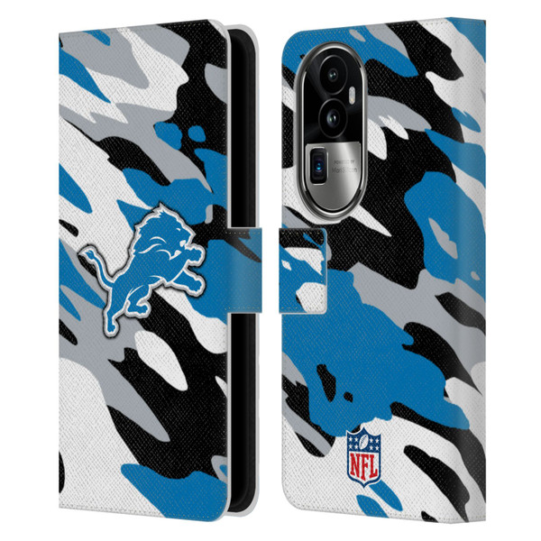NFL Detroit Lions Logo Camou Leather Book Wallet Case Cover For OPPO Reno10 Pro+