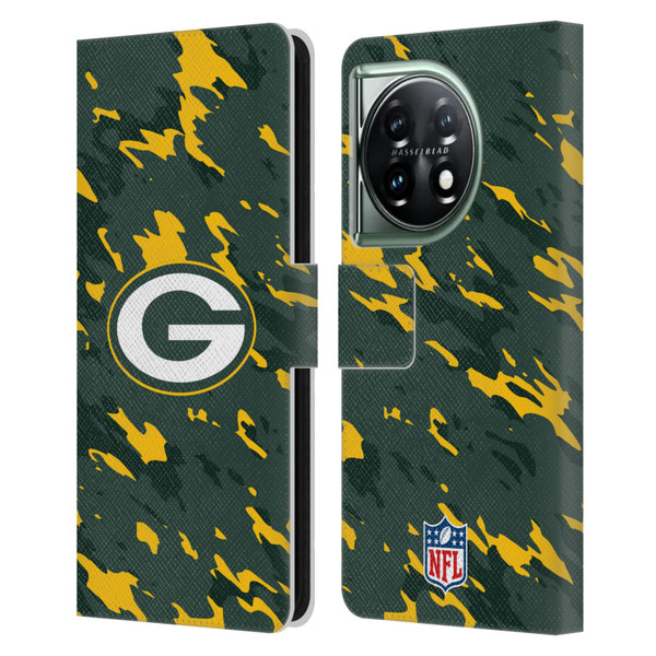 NFL Green Bay Packers Logo Camou Leather Book Wallet Case Cover For OnePlus 11 5G