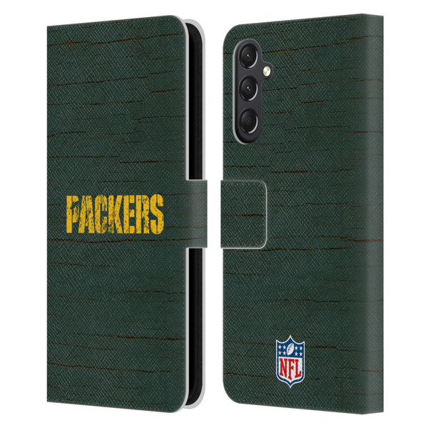 NFL Green Bay Packers Logo Distressed Look Leather Book Wallet Case Cover For Samsung Galaxy A24 4G / M34 5G