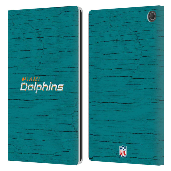 NFL Miami Dolphins Logo Distressed Look Leather Book Wallet Case Cover For Amazon Fire Max 11 2023
