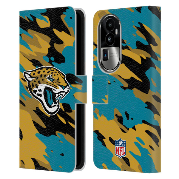 NFL Jacksonville Jaguars Logo Camou Leather Book Wallet Case Cover For OPPO Reno10 Pro+
