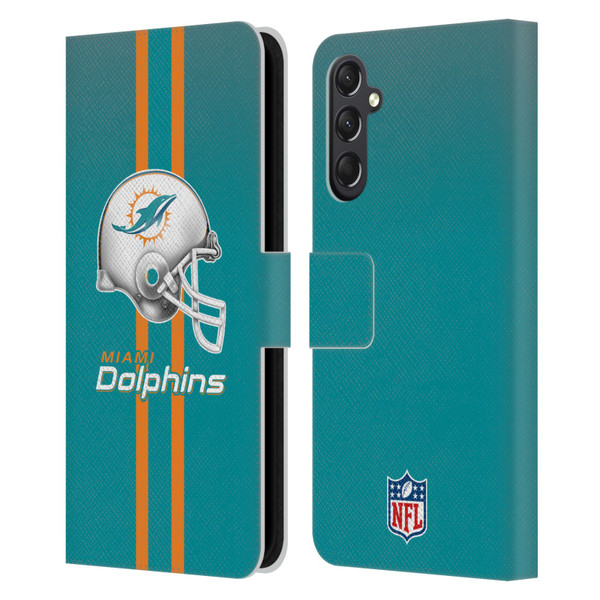 NFL Miami Dolphins Logo Helmet Leather Book Wallet Case Cover For Samsung Galaxy A24 4G / M34 5G