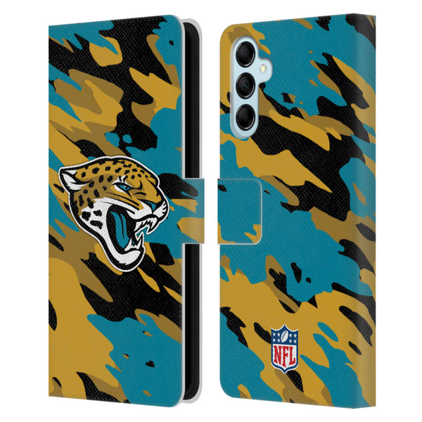 NFL Jacksonville Jaguars Logo Camou Leather Book Wallet Case Cover For Samsung Galaxy M14 5G