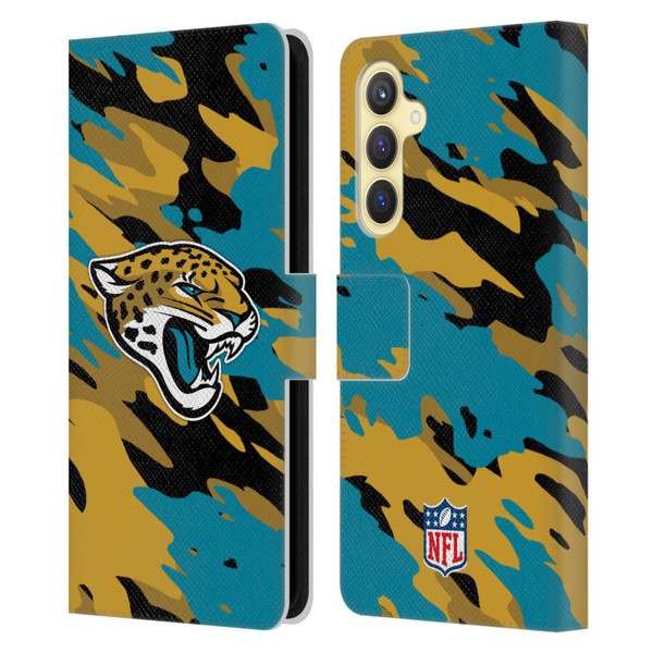 NFL Jacksonville Jaguars Logo Camou Leather Book Wallet Case Cover For Samsung Galaxy S23 FE 5G