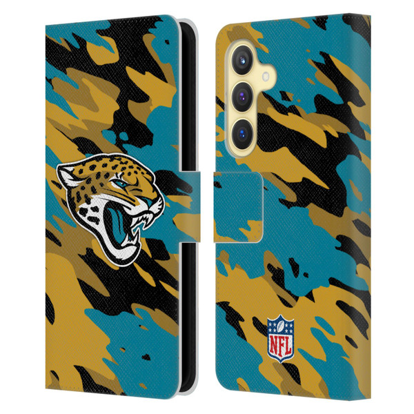 NFL Jacksonville Jaguars Logo Camou Leather Book Wallet Case Cover For Samsung Galaxy S24 5G
