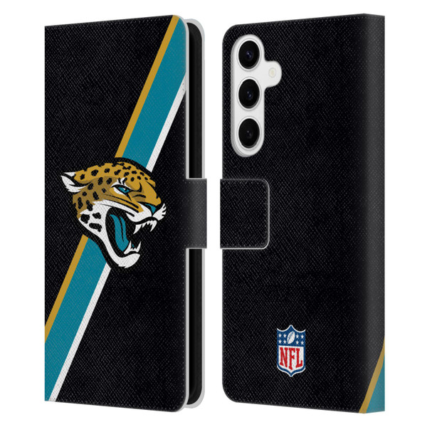 NFL Jacksonville Jaguars Logo Stripes Leather Book Wallet Case Cover For Samsung Galaxy S24+ 5G
