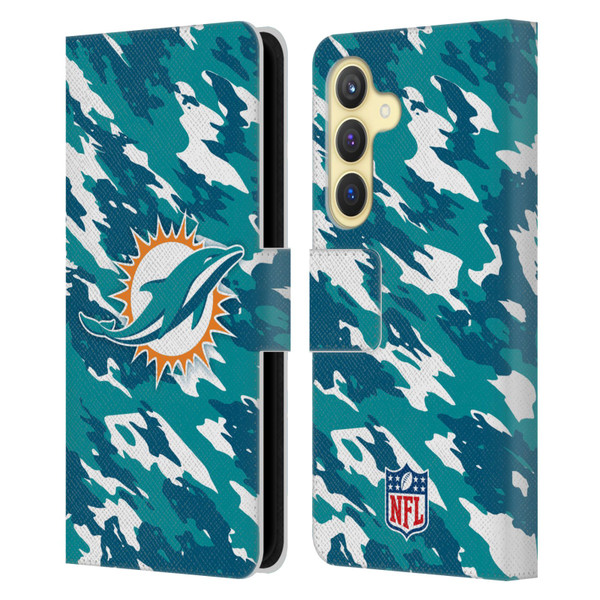 NFL Miami Dolphins Logo Camou Leather Book Wallet Case Cover For Samsung Galaxy S24 5G