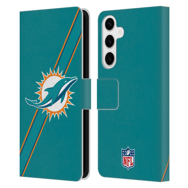 NFL Miami Dolphins Logo Stripes Leather Book Wallet Case Cover For Samsung Galaxy S24+ 5G
