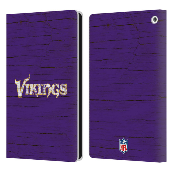 NFL Minnesota Vikings Logo Distressed Look Leather Book Wallet Case Cover For Amazon Fire HD 8/Fire HD 8 Plus 2020