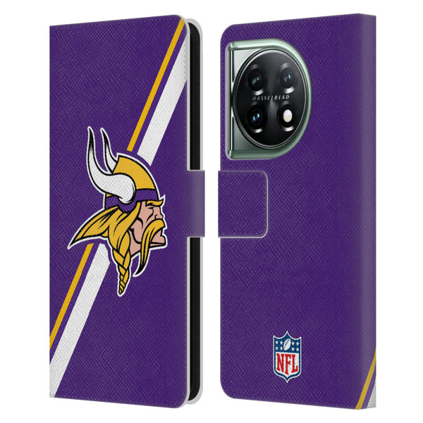 NFL Minnesota Vikings Logo Stripes Leather Book Wallet Case Cover For OnePlus 11 5G