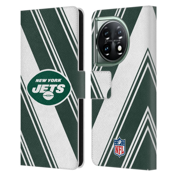 NFL New York Jets Artwork Stripes Leather Book Wallet Case Cover For OnePlus 11 5G