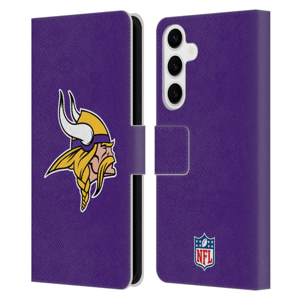 NFL Minnesota Vikings Logo Plain Leather Book Wallet Case Cover For Samsung Galaxy S24+ 5G