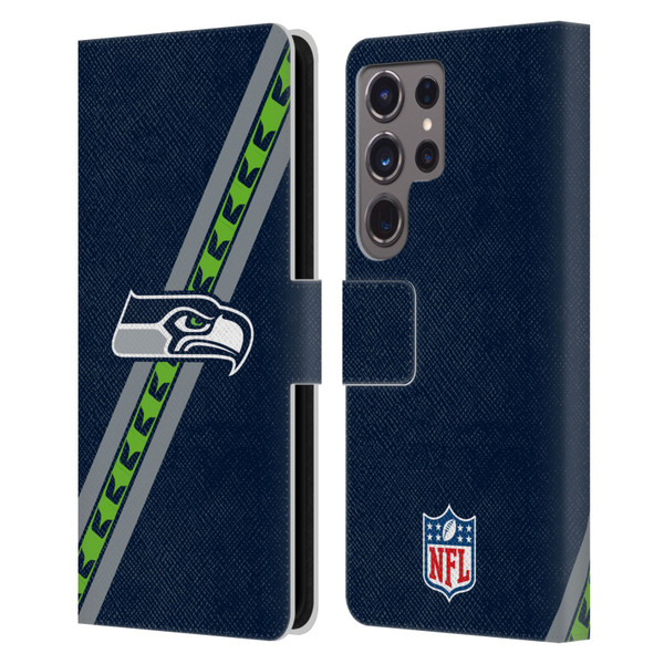 NFL Seattle Seahawks Logo Stripes Leather Book Wallet Case Cover For Samsung Galaxy S24 Ultra 5G