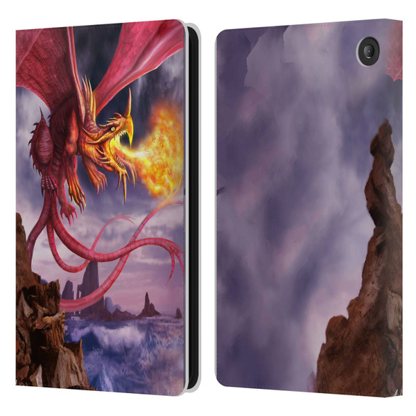 Anthony Christou Art Fire Dragon Leather Book Wallet Case Cover For Amazon Fire 7 2022