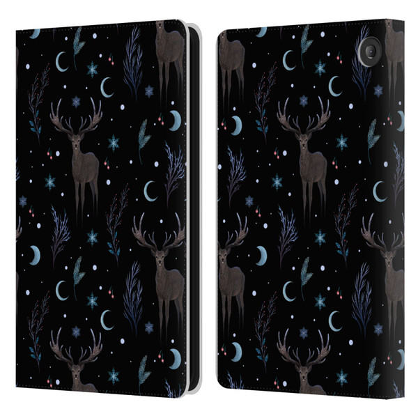 Episodic Drawing Art Winter Deer Pattern Leather Book Wallet Case Cover For Amazon Fire 7 2022