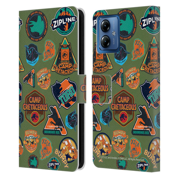 Jurassic World: Camp Cretaceous Character Art Pattern Icons Leather Book Wallet Case Cover For Motorola Moto G14