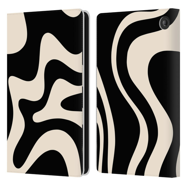 Kierkegaard Design Studio Retro Abstract Patterns Black Almond Cream Swirl Leather Book Wallet Case Cover For Amazon Fire 7 2022