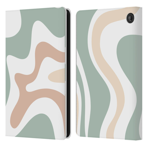 Kierkegaard Design Studio Retro Abstract Patterns Celadon Sage Swirl Leather Book Wallet Case Cover For Amazon Fire 7 2022