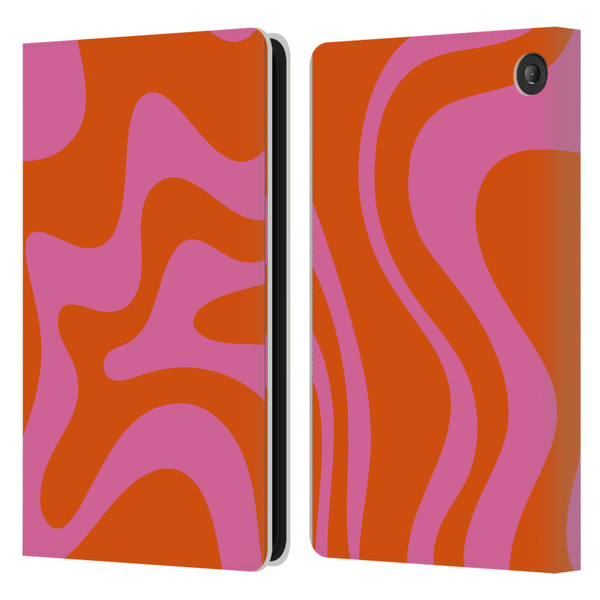 Kierkegaard Design Studio Retro Abstract Patterns Hot Pink Orange Swirl Leather Book Wallet Case Cover For Amazon Fire 7 2022