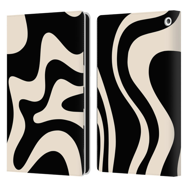 Kierkegaard Design Studio Retro Abstract Patterns Black Almond Cream Swirl Leather Book Wallet Case Cover For Amazon Fire HD 8/Fire HD 8 Plus 2020