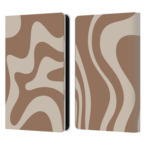 Kierkegaard Design Studio Retro Abstract Patterns Milk Brown Beige Swirl Leather Book Wallet Case Cover For Amazon Kindle Paperwhite 5 (2021)