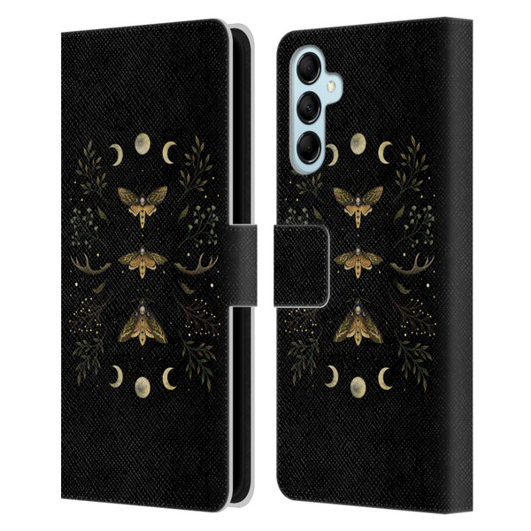 Episodic Drawing Illustration Animals Death Head Moth Night Leather Book Wallet Case Cover For Samsung Galaxy M14 5G