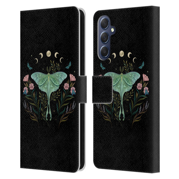 Episodic Drawing Illustration Animals Moth and Flowers Leather Book Wallet Case Cover For Samsung Galaxy M54 5G