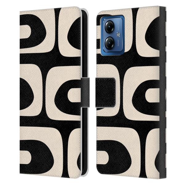 Kierkegaard Design Studio Retro Abstract Patterns Modern Piquet Black Cream Leather Book Wallet Case Cover For Motorola Moto G14