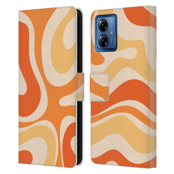 Kierkegaard Design Studio Retro Abstract Patterns Modern Orange Tangerine Swirl Leather Book Wallet Case Cover For Motorola Moto G14