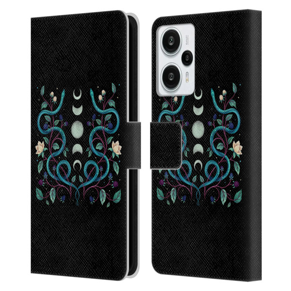 Episodic Drawing Illustration Animals Serpent Moon Leather Book Wallet Case Cover For Xiaomi Redmi Note 12T