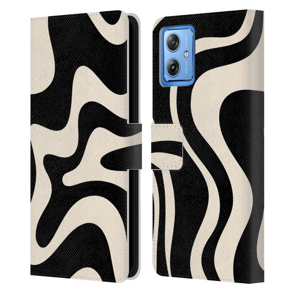 Kierkegaard Design Studio Retro Abstract Patterns Black Almond Cream Swirl Leather Book Wallet Case Cover For Motorola Moto G54 5G